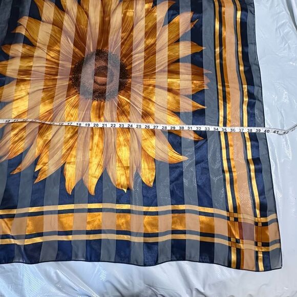 Blue and Yellow Sunflower Patterned Wrap Scarf - Picture 8 of 8